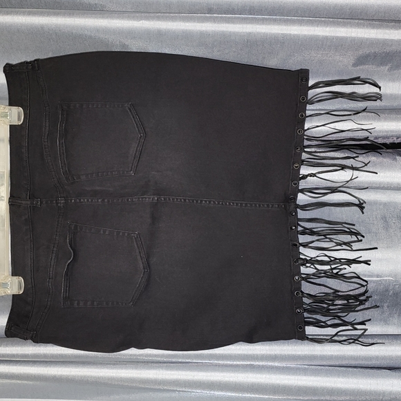 Black Denim Tassle Pencil Skirt - Picture 2 of 3